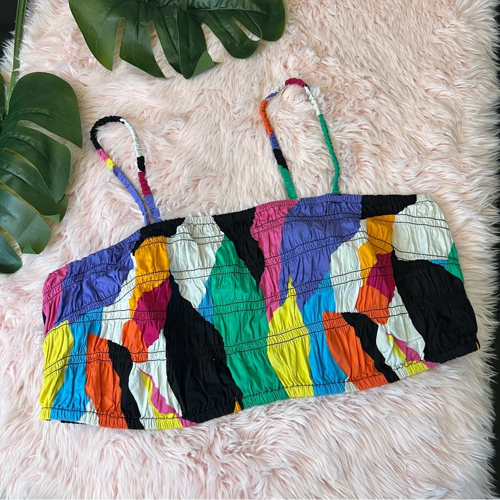 A New Day Colorful Smocked Sleeveless Crop Top Plus Sz XXL Rainbow